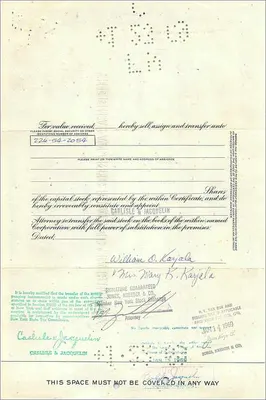 Certificate of shares of the Great Atlantic & Pacific Tea Company — publisher Morgan Guaranty Trust Company — Back