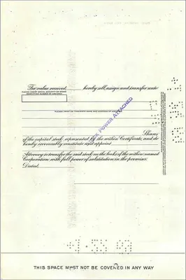 Action de la Great Atlantic & Pacific Tea Company — certificat d'actions — éditeur Morgan Guaranty Trust Company — Verso