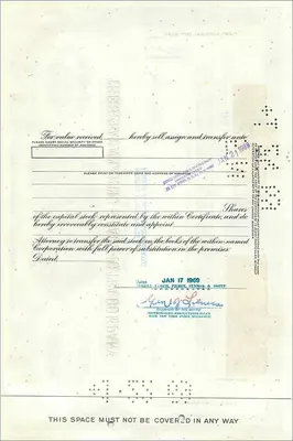 Action de la Great Atlantic & Pacific Tea Company — certificat de 1 action — éditeur American Bank Note Company, n° 0528071 — Verso