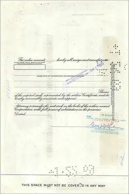 Azione della Great Atlantic & Pacific Tea Company — certificato d'azioni — editore First National City Bank — Verso