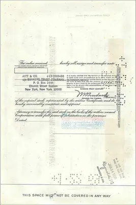 Great Atlantic & Pacific Tea Company股票证书 — 21股 — 发行方Morgan Guaranty Trust Company — 背面