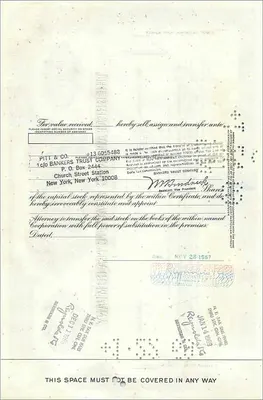 Great Atlantic & Pacific Tea Companyの株式証書 — 発行者American Bank Note Company, 番号0507797 — 裏面