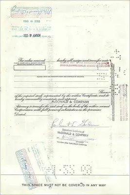 Certificado de acciones de la Great Atlantic & Pacific Tea Company — editor Morgan Guaranty Trust Company — Reverso