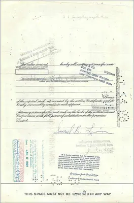 Aktienzertifikat der Great Atlantic & Pacific Tea Company — Samuel B. Levin — n° 0447705 — Rückseite