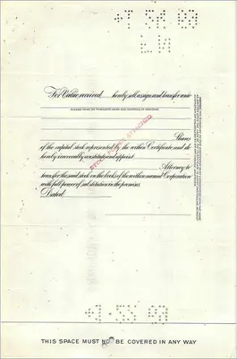 Certificado de Acciones de la Great Atlantic & Pacific Tea Company — Mrs Daisy Jex — 43 acciones — fechado 11 de diciembre de 1962 — Reverso