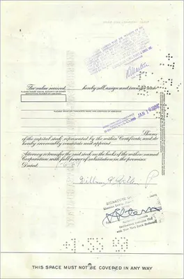 Certificat d'actions de la Great Atlantic & Pacific Tea Company — William H. Killen — 50 actions — 1925 — Verso