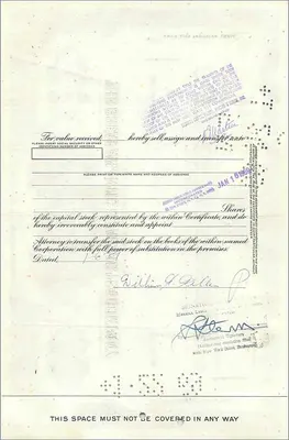Great Atlantic & Pacific Tea Company'nin 50 hissesi sertifikası — yazar American Bank Note Company, no 049614 — Arka yüz