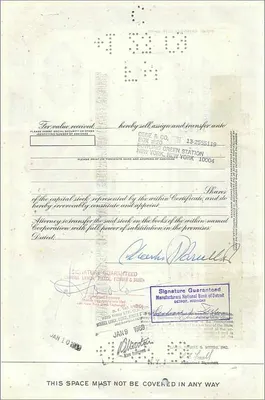 Great Atlantic & Pacific Tea Companyの株式証書 — 1株の証書 — 発行者：American Bank Note Company — 裏面