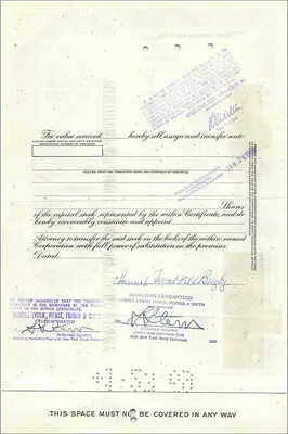 Aktienzertifikat der Great Atlantic & Pacific Tea Company — Mrs Hannah Twaddell Buzby — Nr. 0521905 — Rückseite