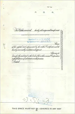 Certificado de acciones de la Great Atlantic & Pacific Tea Company — Sra. Elizabeth Buslik — Serie 15, 25 acciones — fechado 29 de diciembre de 1961 — Reverso