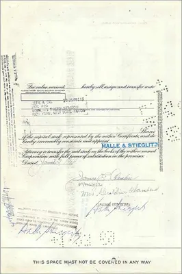 Certificado de acciones de la Great Atlantic & Pacific Tea Company — James E. Chambers & Mrs Geraldine Chambers — editor Morgan Guaranty Trust Company — Reverso