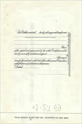 Certificado de acciones de la Great Atlantic & Pacific Tea Company — editor A&P, n° 0157600 — Reverso