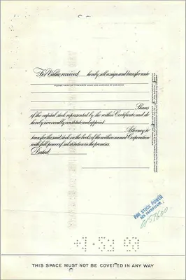 Share Certificate of the Great Atlantic & Pacific Tea Company — no. 097962 — publisher The First National City Bank of New York — Back