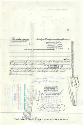 Aktienzertifikat der Great Atlantic & Pacific Tea Company — 35 Aktien — Verlag Dean Witter & Co. — Rückseite