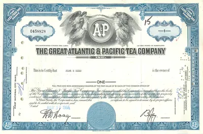 Certyfikat akcji Great Atlantic & Pacific Tea Company — Alma H. Keen — 1966
