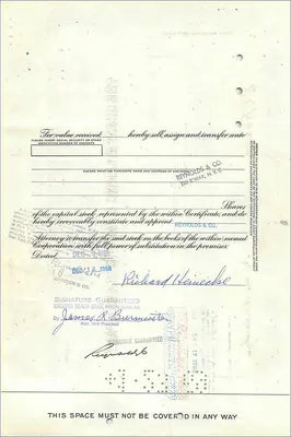 Certificado de la Great Atlantic & Pacific Tea Company — Richard Heinecke — serie 16 — Reverso