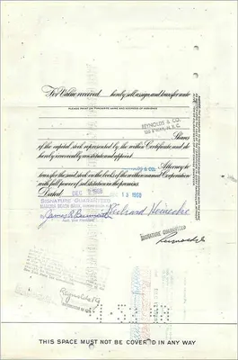 Certificado de acciones de la Great Atlantic & Pacific Tea Company — Richard Heinecke — n° 0212759 — Reverso
