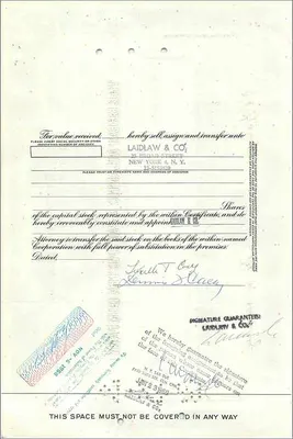Certificat de parts de la Great Atlantic & Pacific Tea Company — n° 0367943 — Verso