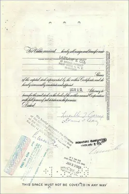 Certificado de acciones de la Great Atlantic & Pacific Tea Company — Mrs Lucille T Carey & Dennis F Carey J/T — n° 0148549 — Reverso