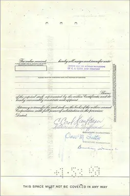 Certificat d'actions de la Great Atlantic & Pacific Tea Company — éditeur Morgan Guaranty Trust Company — Verso