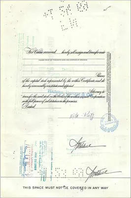 Certificato d'azioni della Great Atlantic & Pacific Tea Company — Mrs Rita Katz — 50 azioni — datato 1925 — Verso