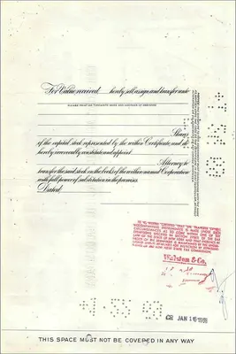 Action de la Great Atlantic & Pacific Tea Company — Miss Miored Nishimoto — 10 actions — éditeur : The First National City Bank of New York — Verso
