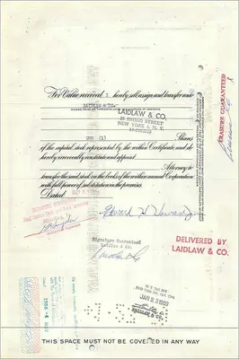 Certificado de acciones de la Great Atlantic & Pacific Tea Company — editor American Bank Note Company, n° 0149865 — Reverso