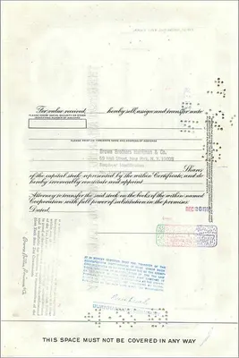 Action de la Great Atlantic & Pacific Tea Company — 100 actions — éditeur Morgan Guaranty Trust Company — Verso