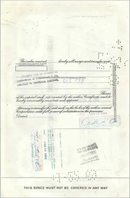 グレート・アトランティック＆パシフィック・ティー・カンパニーの100株証明書 — 出版社ファースト・ナショナル・シティ・バンク — 裏面