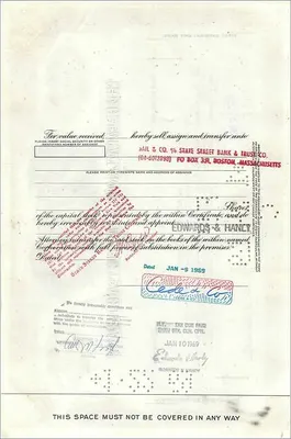 Certificaat van 100 aandelen van de Great Atlantic & Pacific Tea Company — uitgever American Bank Note Company, n° 362424 — Achterkant