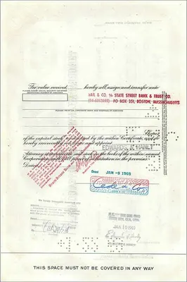 Great Atlantic & Pacific Tea Companyの100株の証明書 — 発行者 Morgan Guaranty Trust Company — 裏面