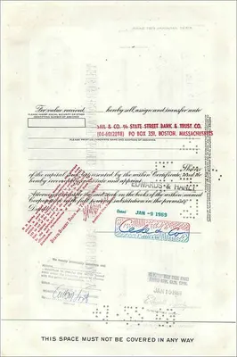 Certificato di 100 azioni della Great Atlantic & Pacific Tea Company — editore Morgan Guaranty Trust Company — Verso