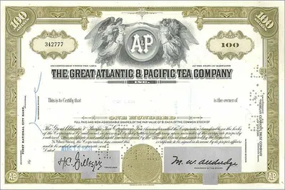 Akcja Great Atlantic & Pacific Tea Company — 100 akcji — wydawca First National City Bank