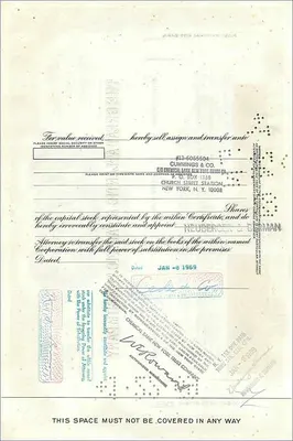 Great Atlantic & Pacific Tea Companyの100株の証明書 — 発行者First National City Banks、No. 343084 — 裏面