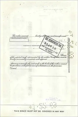 Certificate of 100 shares of the Great Atlantic & Pacific Tea Company — publisher First National City Bank — Back