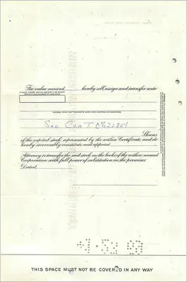 Great Atlantic & Pacific Tea Companyの株式証書 — 番号 0450247 — 裏面