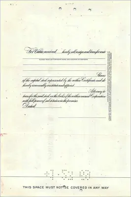Great Atlantic & Pacific Tea Company의 주식 증서 — 50주식 — 발행사 Morgan Guaranty Trust Company — 뒷면