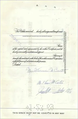 Certificado de ações da Great Atlantic & Pacific Tea Company — Mrs Florence M Curtis — n° 0148778 — Verso