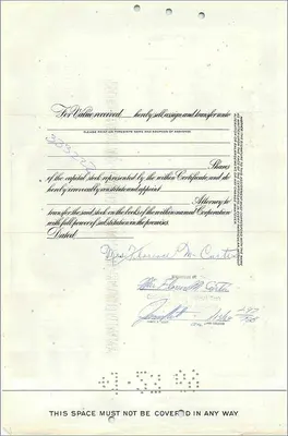 Action of the Great Atlantic & Pacific Tea Company — stock certificate — publisher: The First National Bank of New York, n° 0211652 — Back