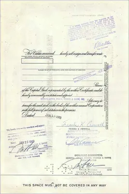 Certificat d'actions de la Great Atlantic & Pacific Tea Company — Frieda K. Crowell, San Diego — éditeur Morgan Guaranty Trust Company — Verso