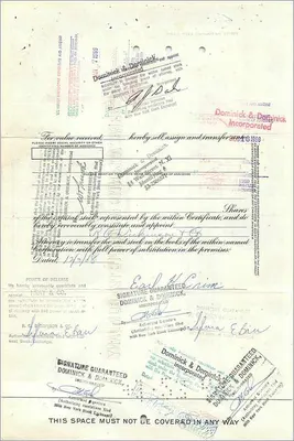 Documento de asignación de acciones de la sociedad Dominick & Dominick Incorporated — New York — Reverso