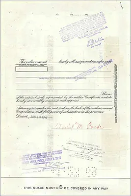 Certificado de ações da Great Atlantic & Pacific Tea Company — Sra. Muriel M. Cooke — editor First National City Bank — Verso
