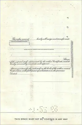 Share Certificate of the Great Atlantic & Pacific Tea Company — Mrs Helen W Hackett — 60 shares — dated 1926 — Back