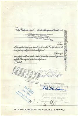 Action of the Great Atlantic & Pacific Tea Company — stock certificate — publisher American Bank Note Company — Back