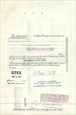 Great Atlantic & Pacific Tea Company hisse sertifikası — William Fried — 24 Ocak 1966 — Arka yüz