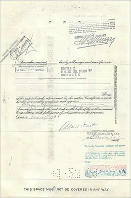 Certificato di quote della Great Atlantic & Pacific Tea Company — Albert Feth — 21 quote — editore Morgan Guaranty Trust Company — Verso