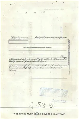 Certificado de acciones de la Great Atlantic & Pacific Tea Company — Karen V. Fawcett — 44 acciones — editor Morgan Guaranty Trust Company — Reverso