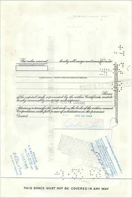 Action de la Great Atlantic & Pacific Tea Company — 100 actions — éditeur Morgan Guaranty Trust Company — Verso