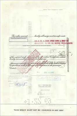 Certificat de 100 actions de la Great Atlantic & Pacific Tea Company — éditeur Morgan Guaranty Trust Company — Verso