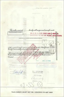 Great Atlantic & Pacific Tea Company의 100주 증권 — 발행사 First National City Bank — 뒷면
